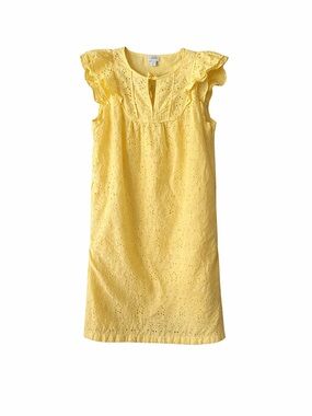 J. Crew Yellow Eyelet Ruffle Sleeve Dress size 4 100% Cotton